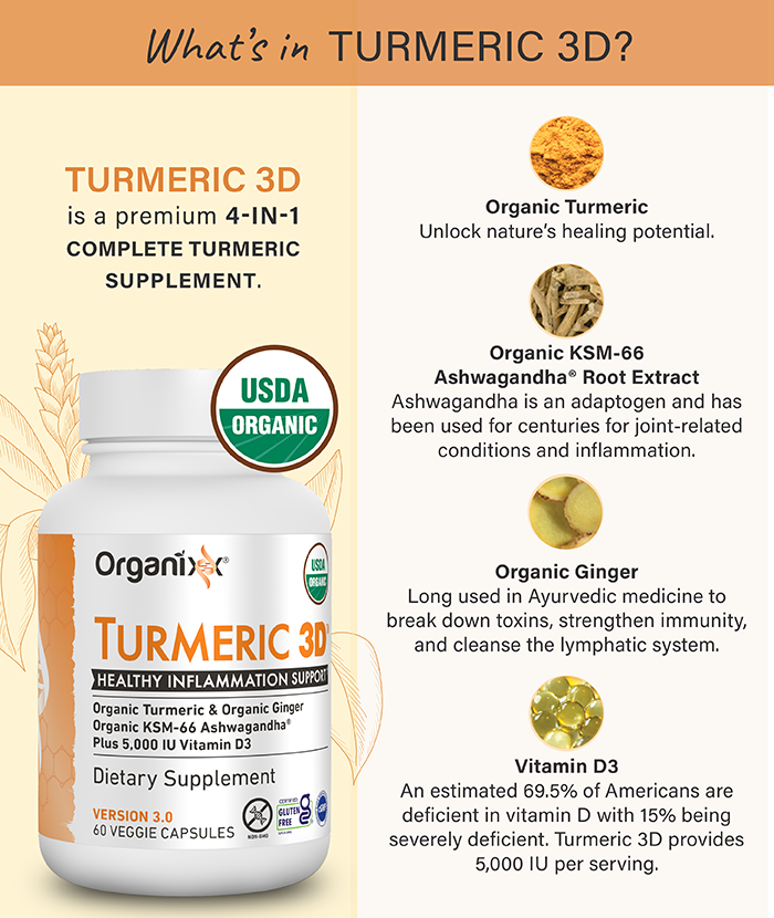 Organixx Turmeric 3D – 4-in-1 USDA Organic Turmeric Supplement ...