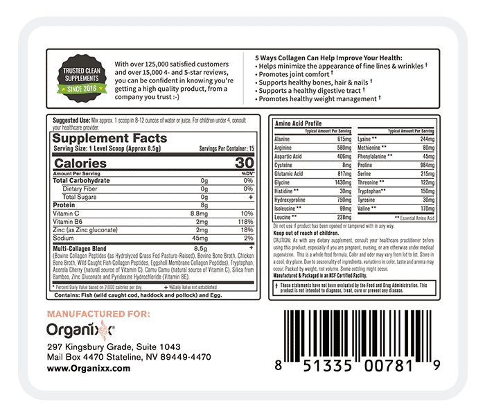 Clean Sourced Collagens | 15 servings Label