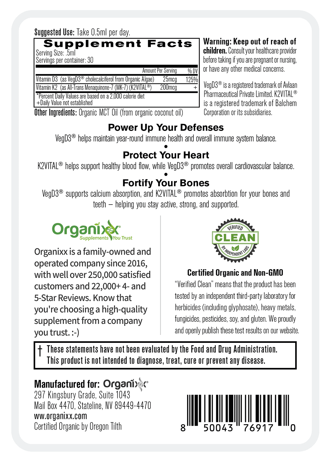 Vitamin D3 + K2 Label