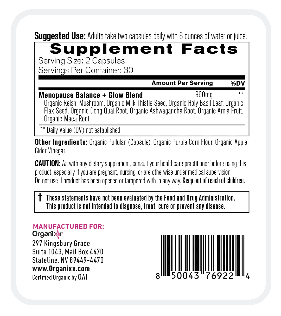 Menopause Balance + Glow Label