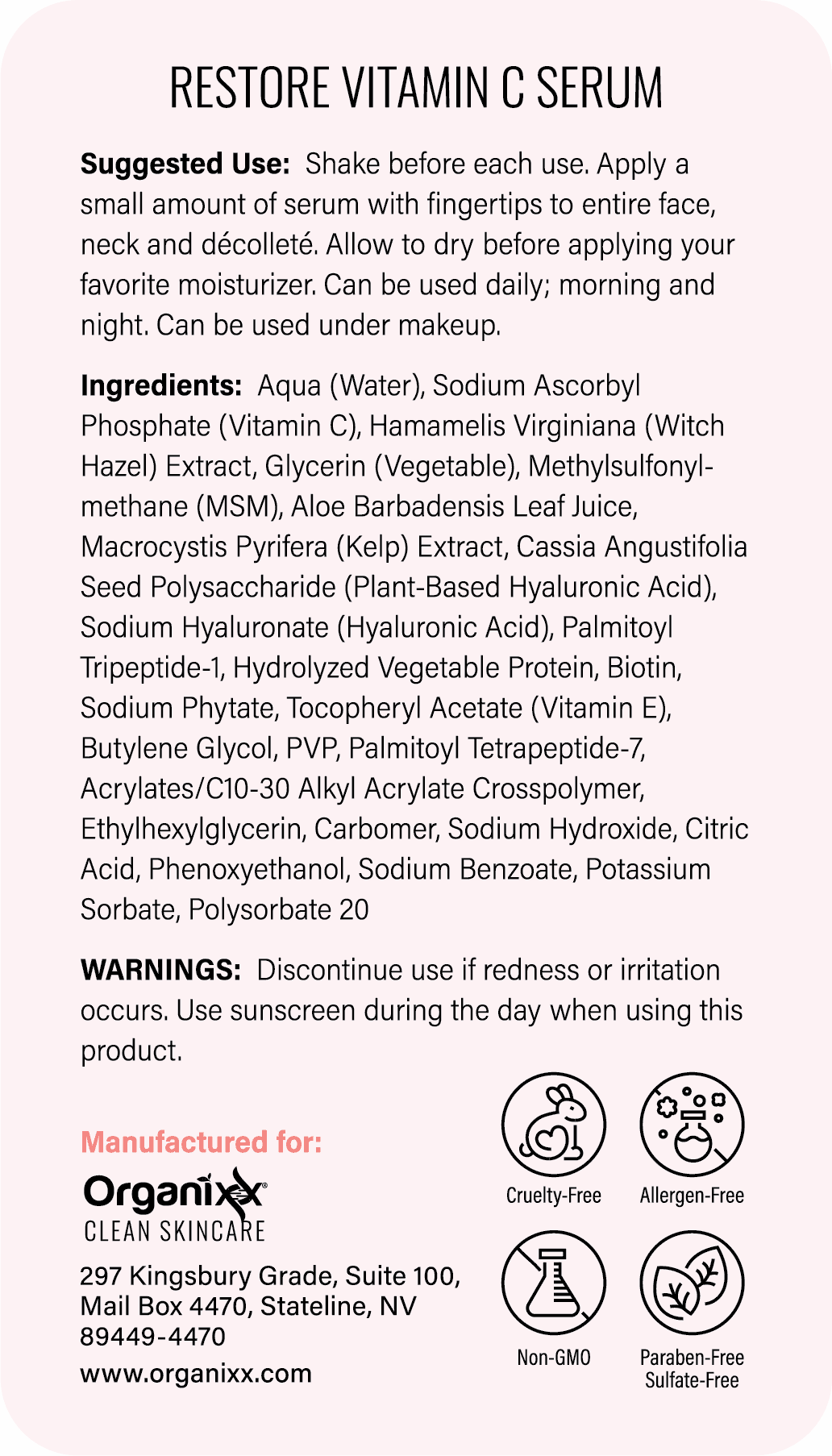 Restore Vitamin C Serum Label
